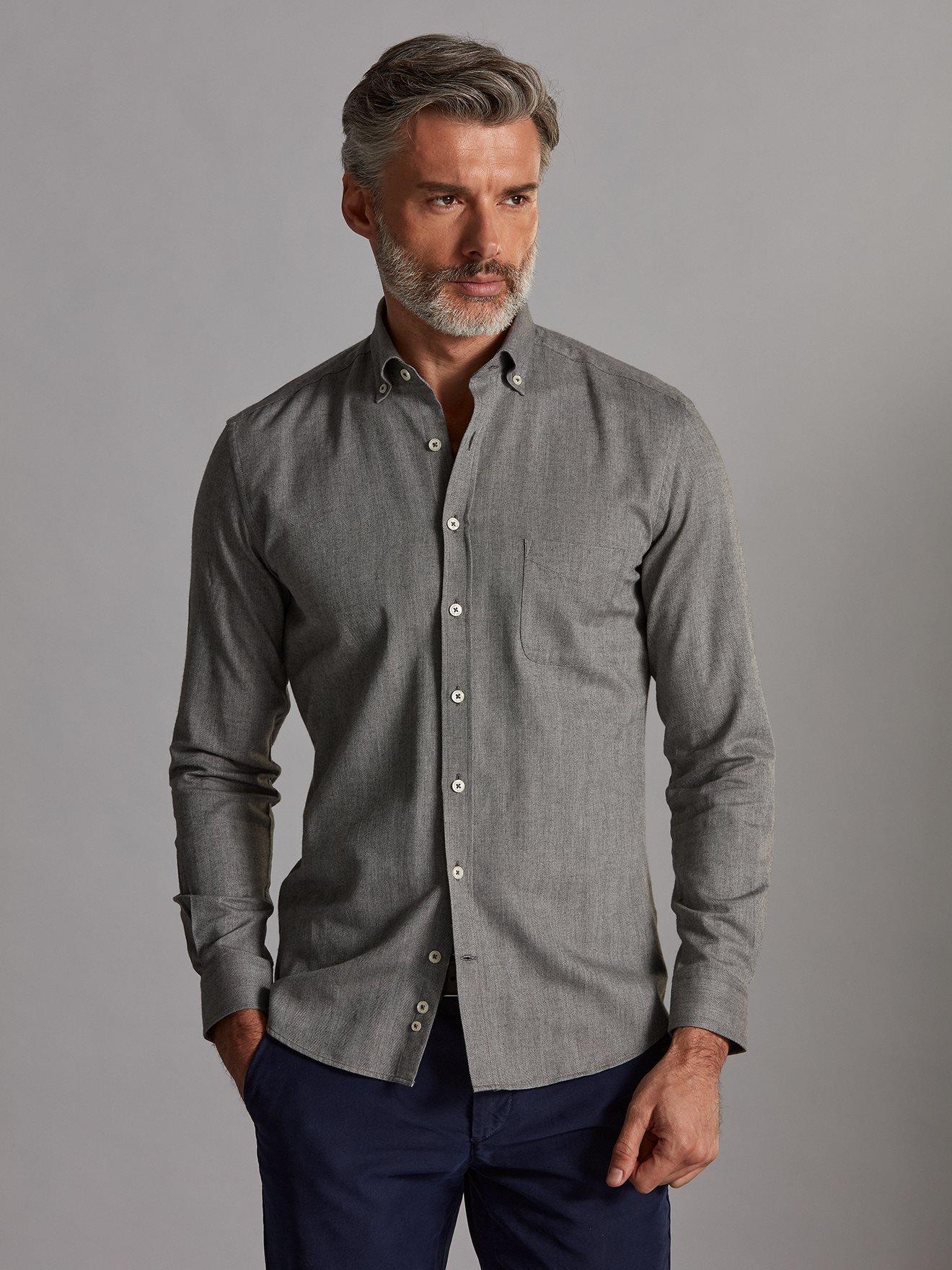 Hall grey flannel shirt - Button-down collar | Café Coton