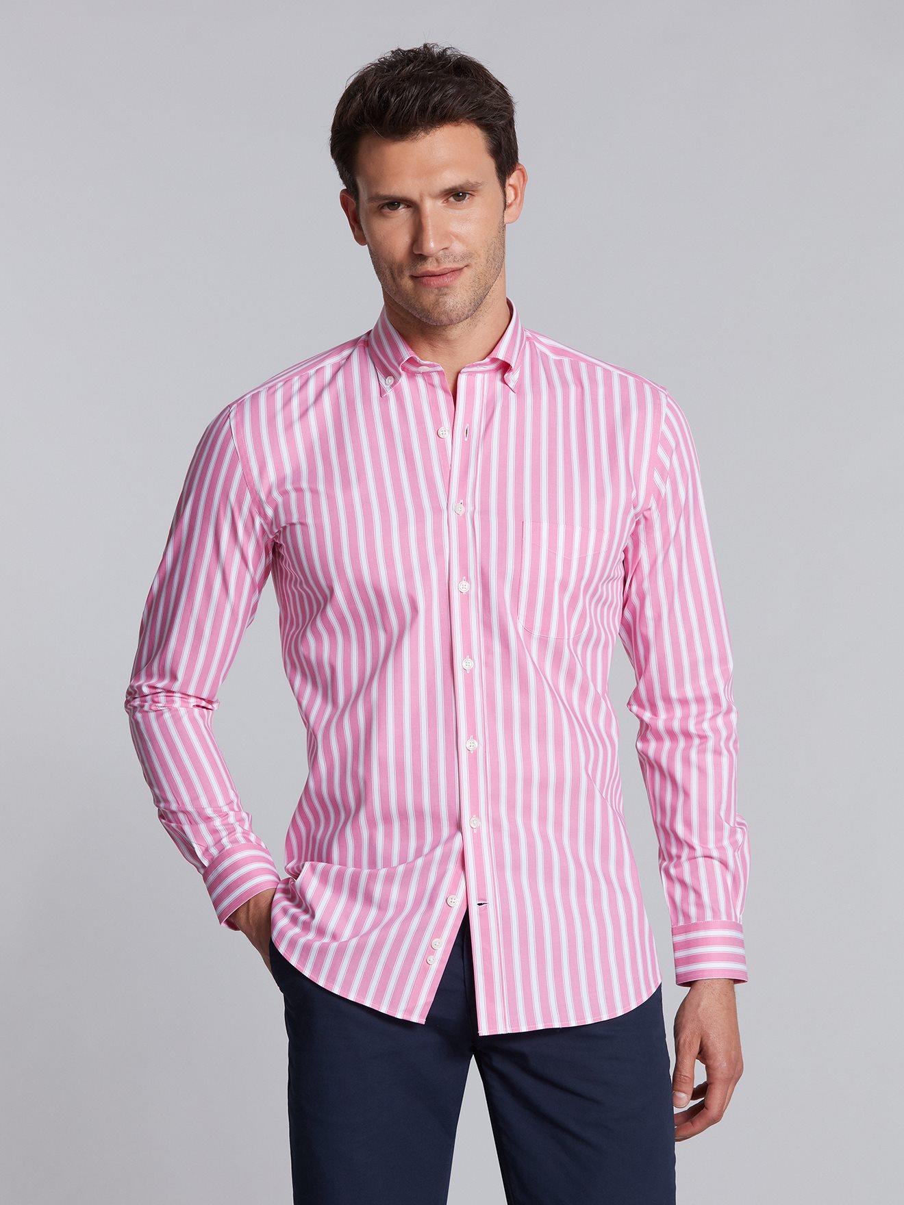 Chemise Harvey à rayures roses - Col Boutonné