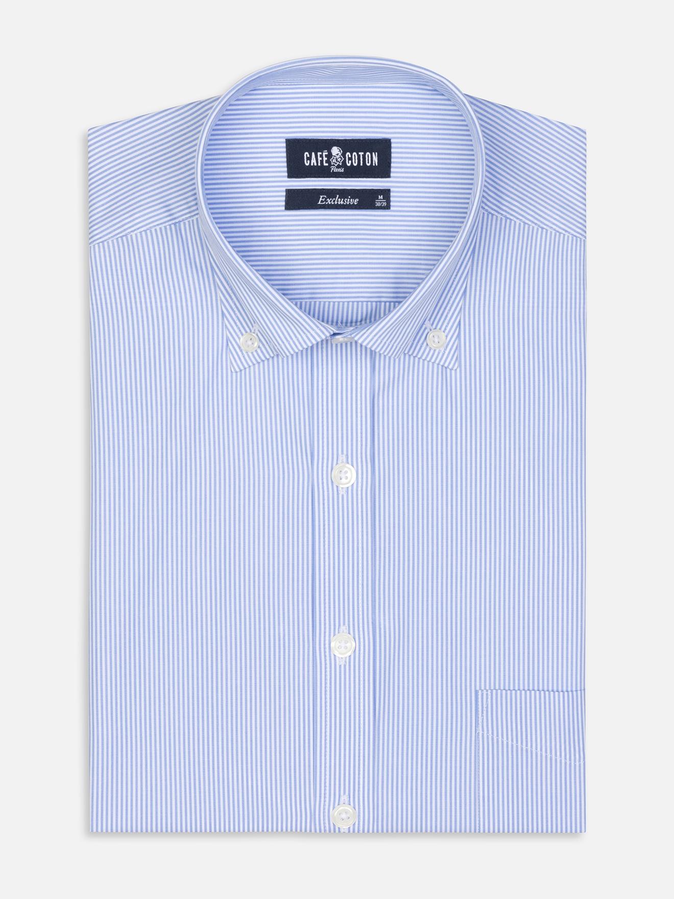 Menthon hemelsblauw gestreept overhemd - Button-down kraag