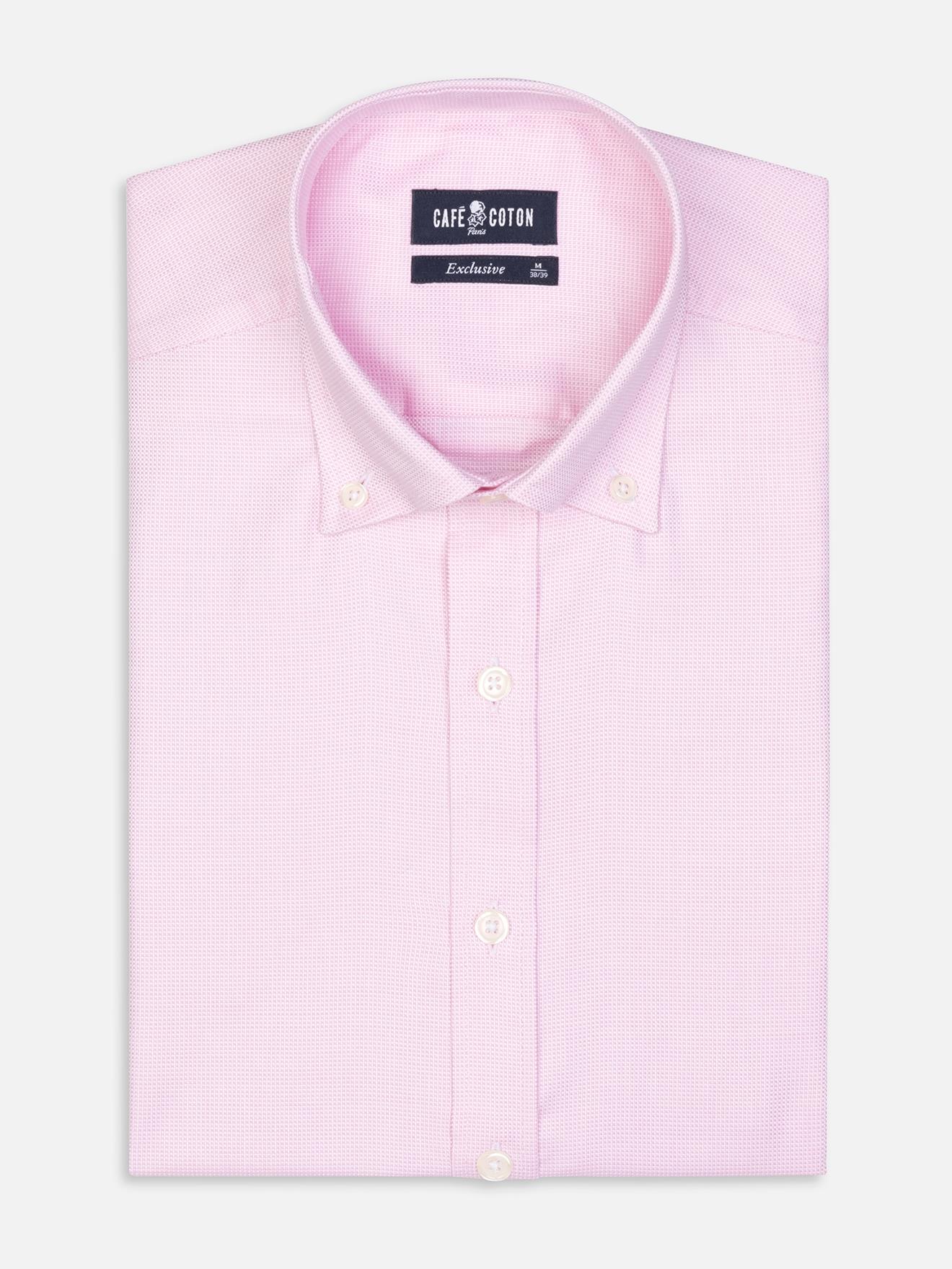 Roze gevlochten Slim fit overhemd - Button-down kraag