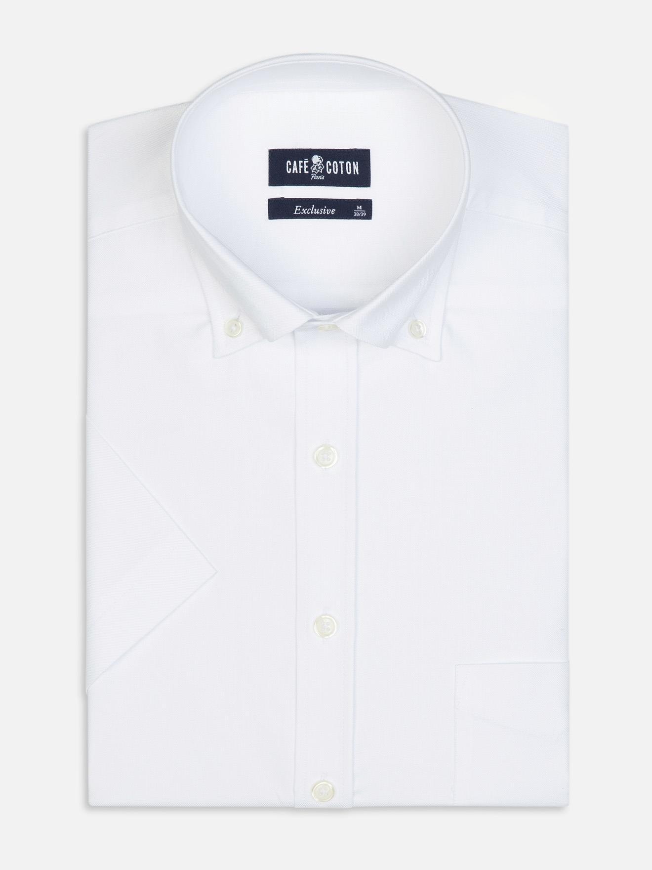 Chemise manche courte en oxford blanc - Col Boutonné
