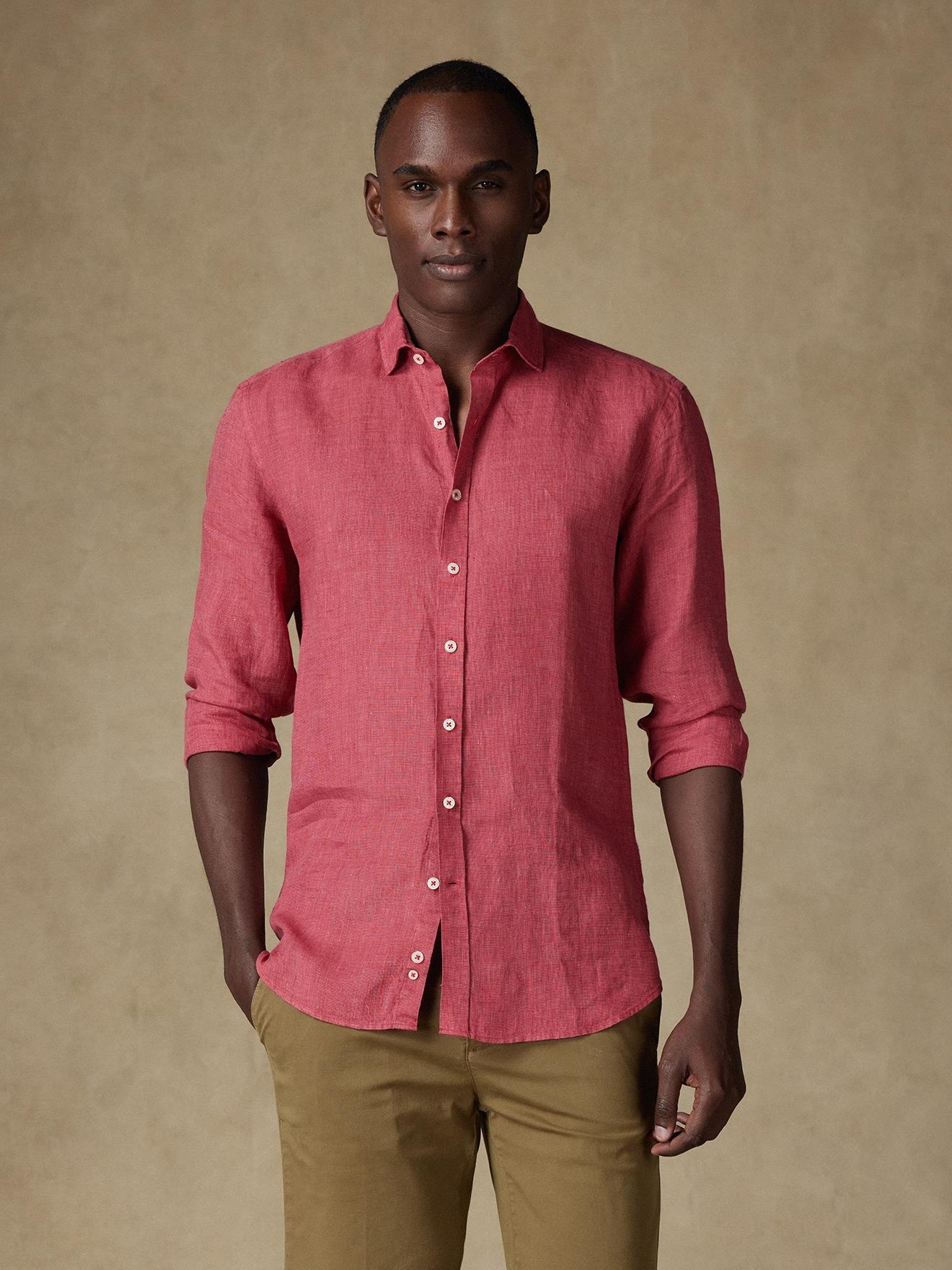 Olaf fuchsia linen shirt - FUSHIA - Linen - Male