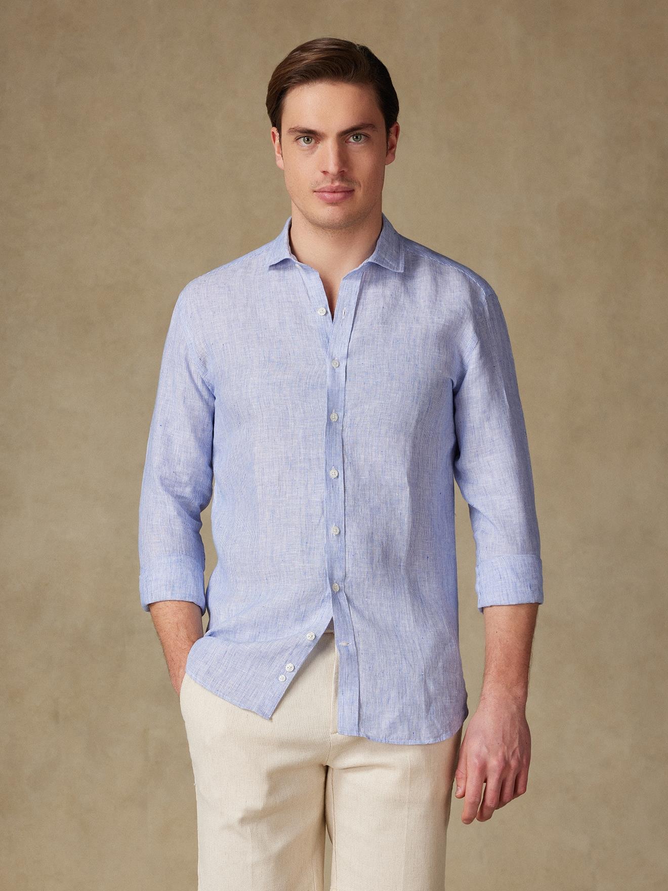 Camisa Ted de lino a rayas azules - Azul - Lino - Masculino