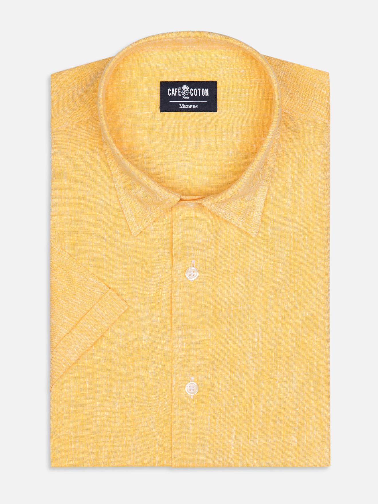 Cody overhemd in geel linnen - Korte mouwen