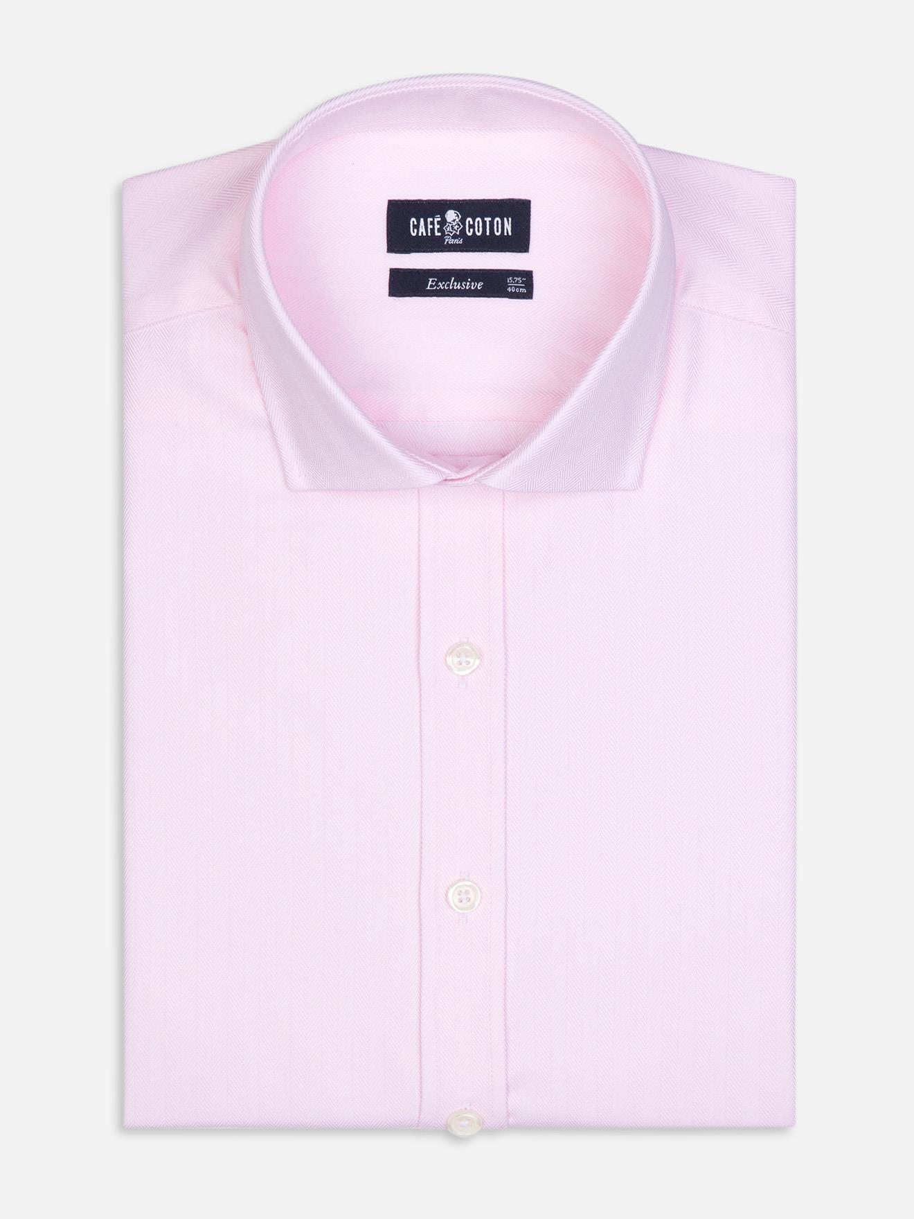 Slim-fitted roze visgraat overhemd