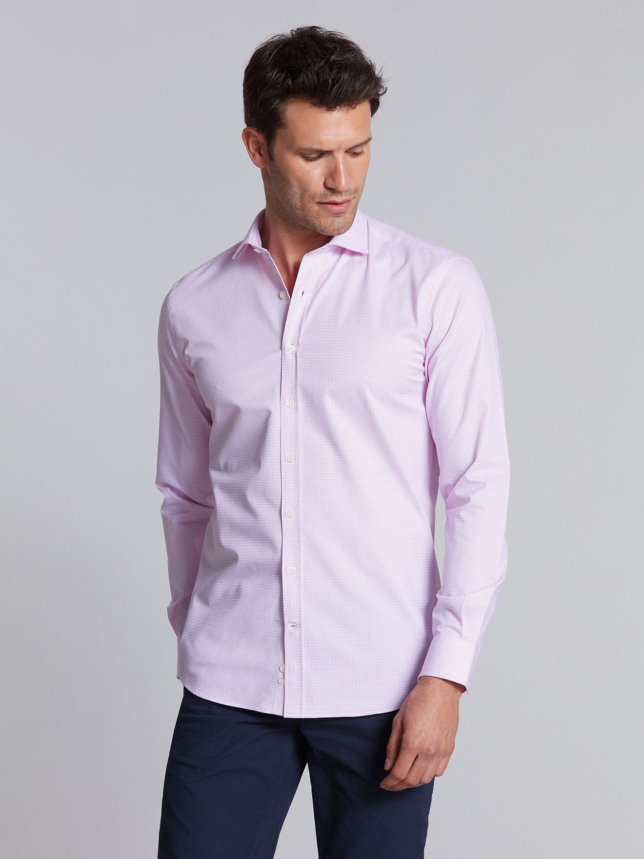 Lenny roze geruit slim-fit overhemd