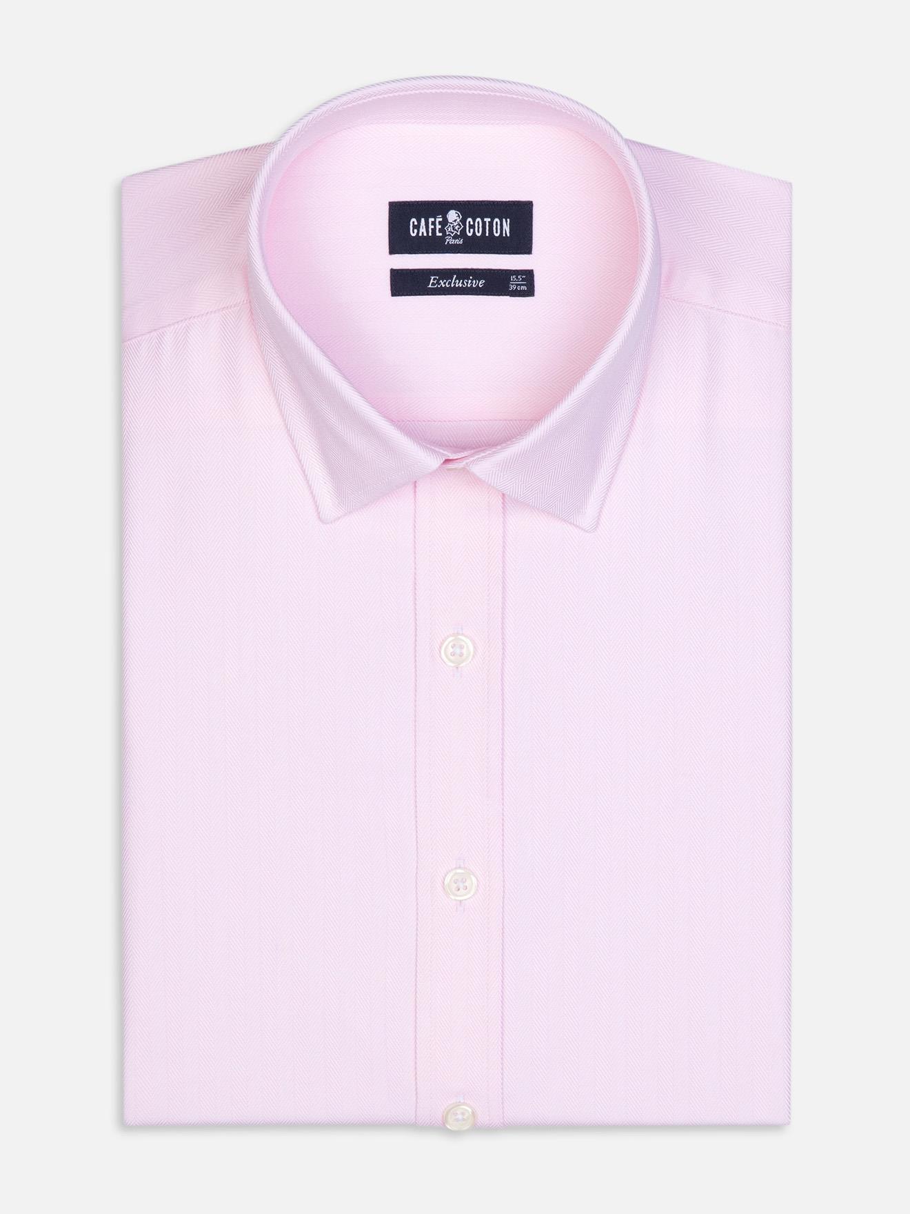 Slim-fitted roze chevron overhemd - Kleine Kraag