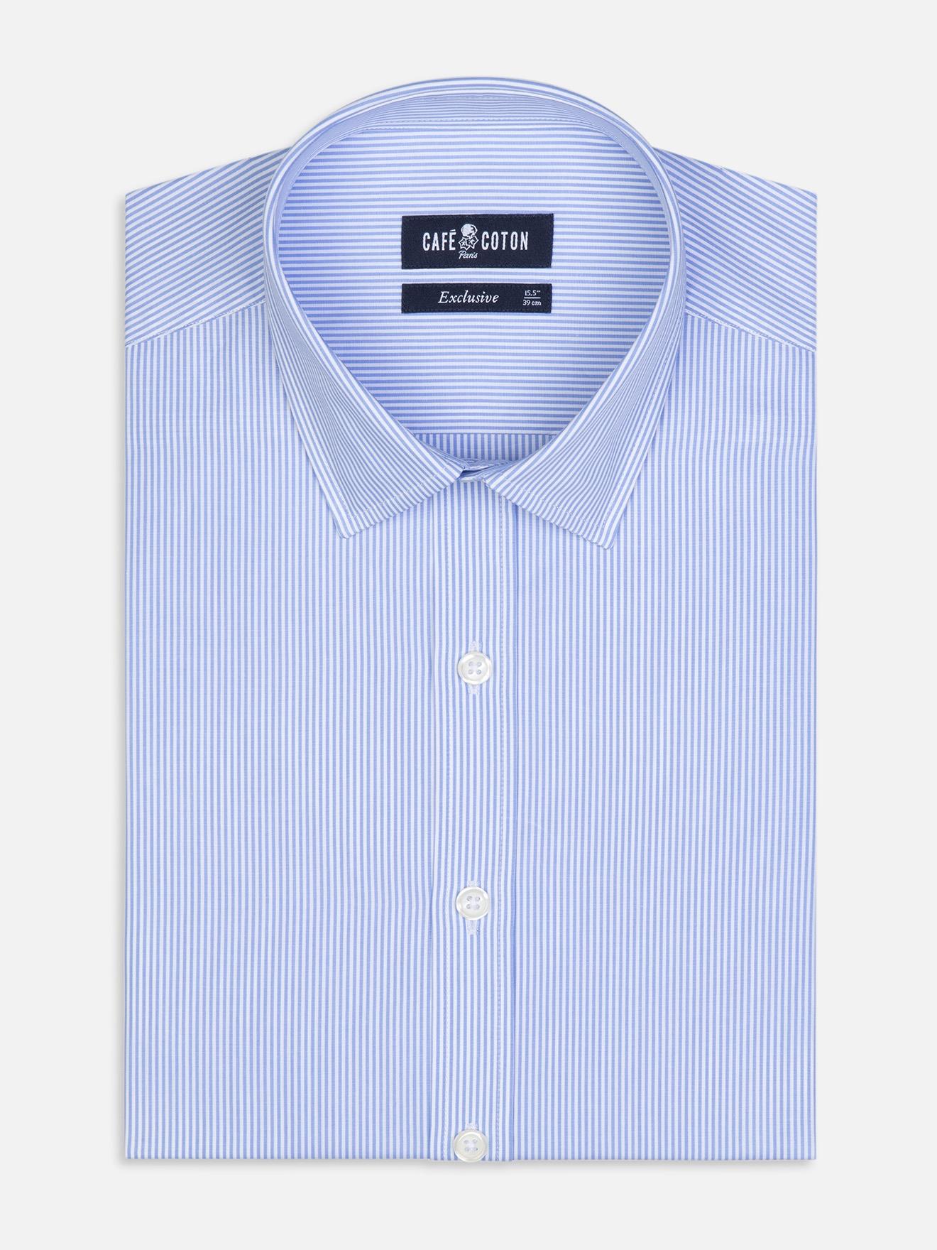 Staat Spuug uit Word gek Menthon sky blue striped slim fit shirt - Small collar