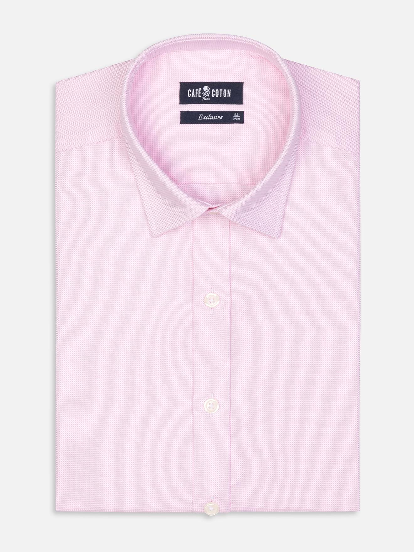 Roze gevlochten Slim fit overhemd - Kleine Kraag