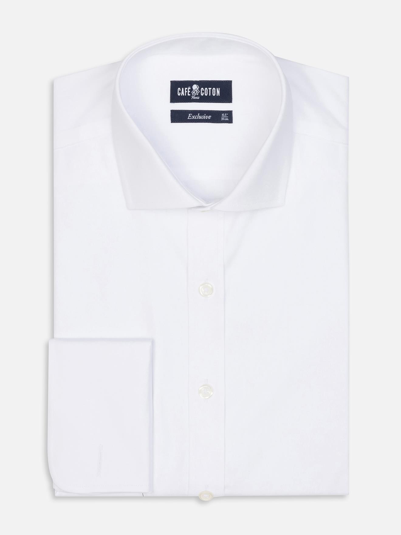 Wit speldenprik overhemd - Dubbele manchetten