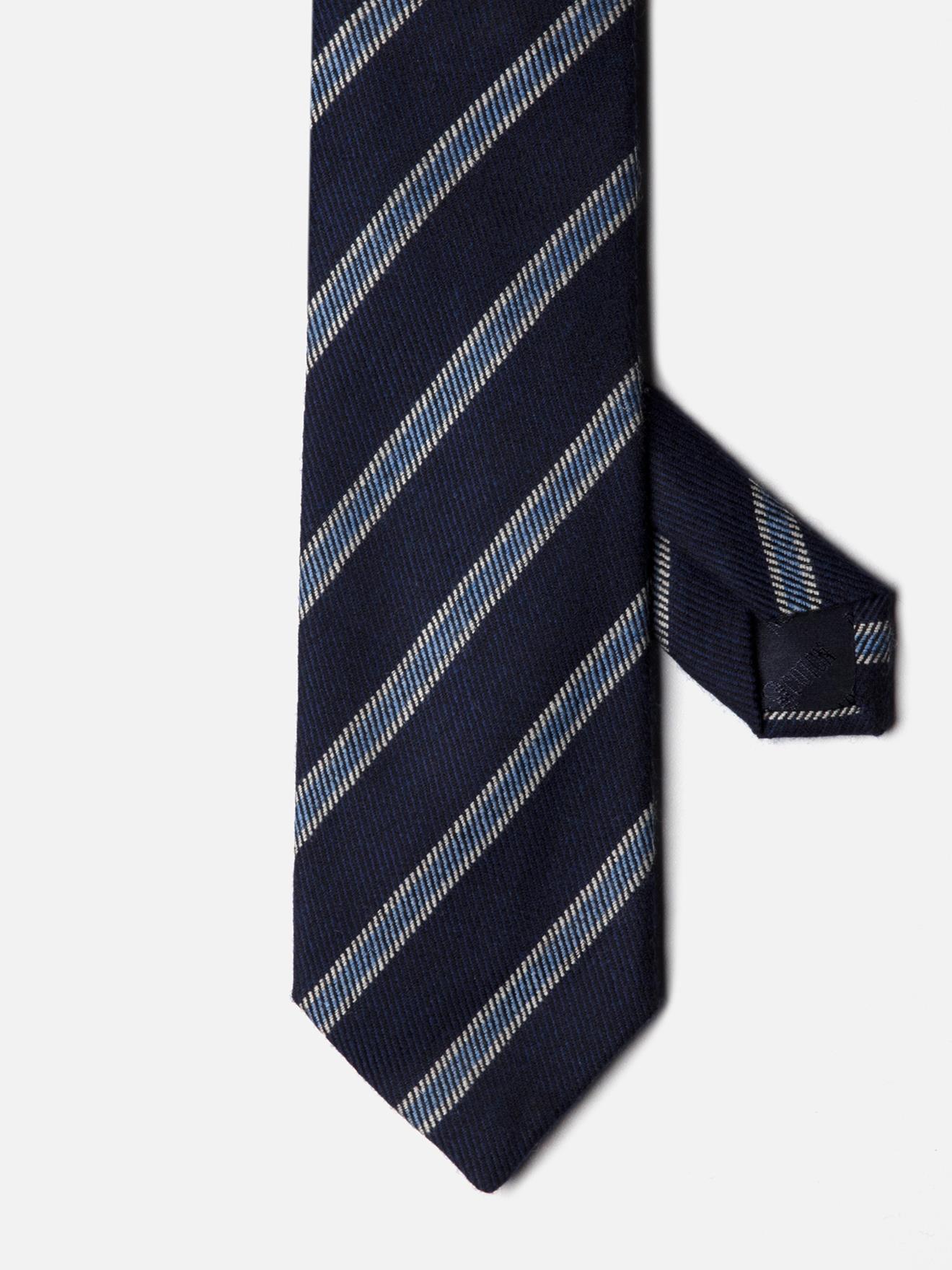 Wollen en zijden marine met hemelsblauwe strepen stropdas 