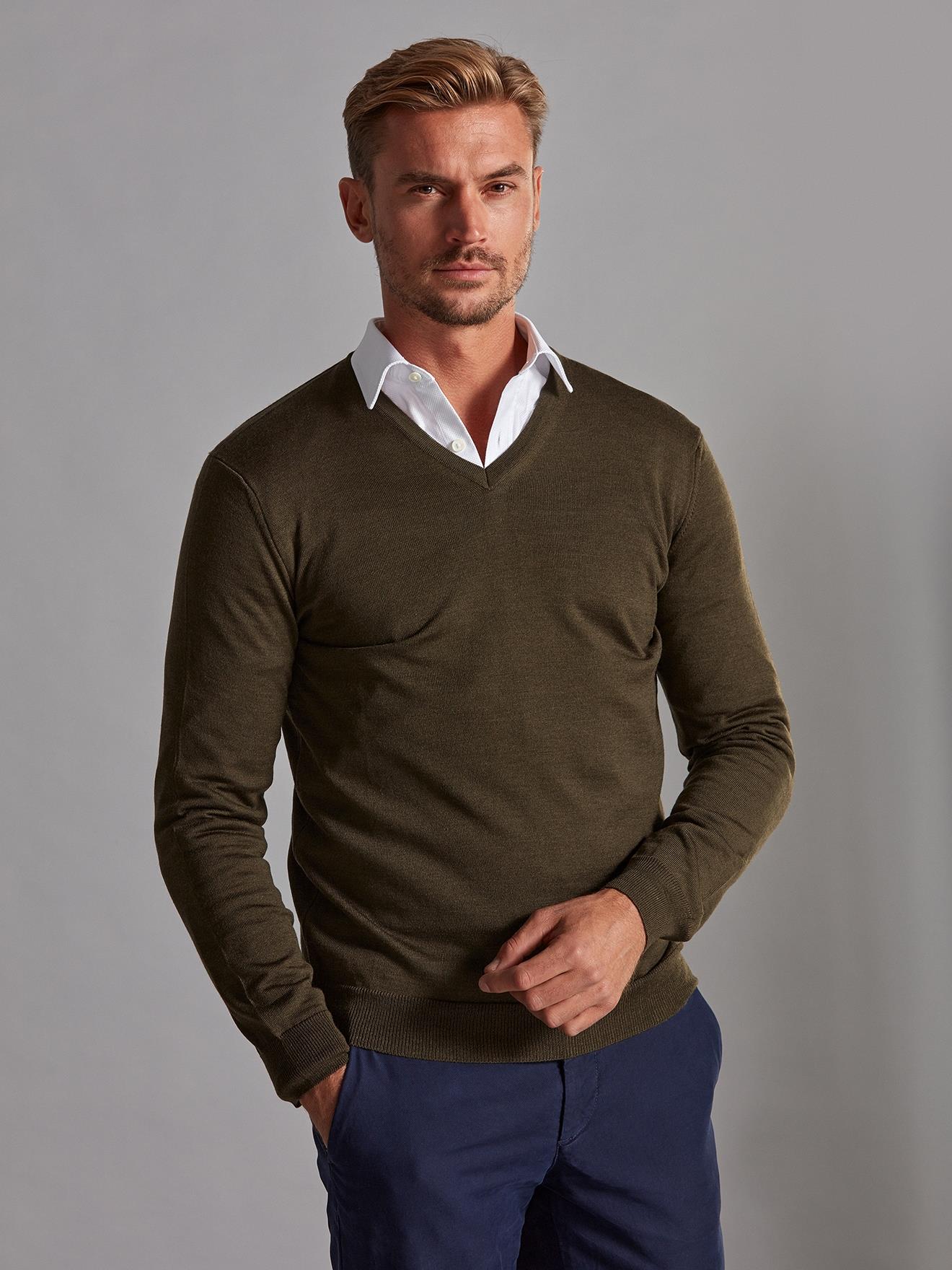 Benjy V-neck in green merino