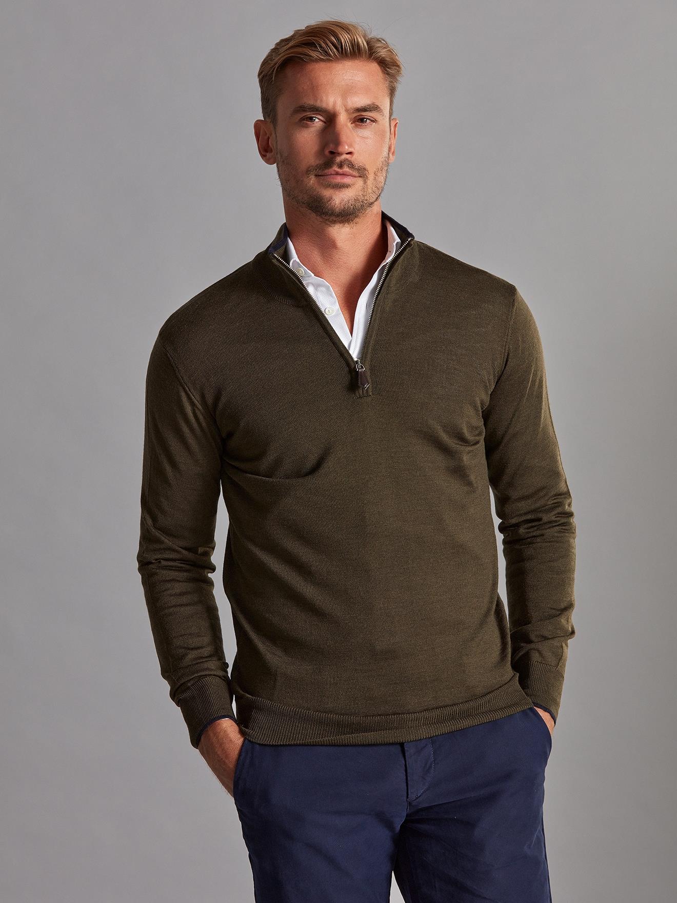 Half zip Bobby jumper in khaki merino