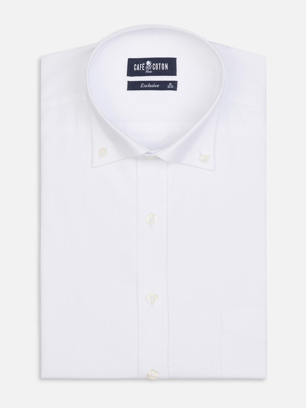 Buton down collar Aaron piqué shirt - White