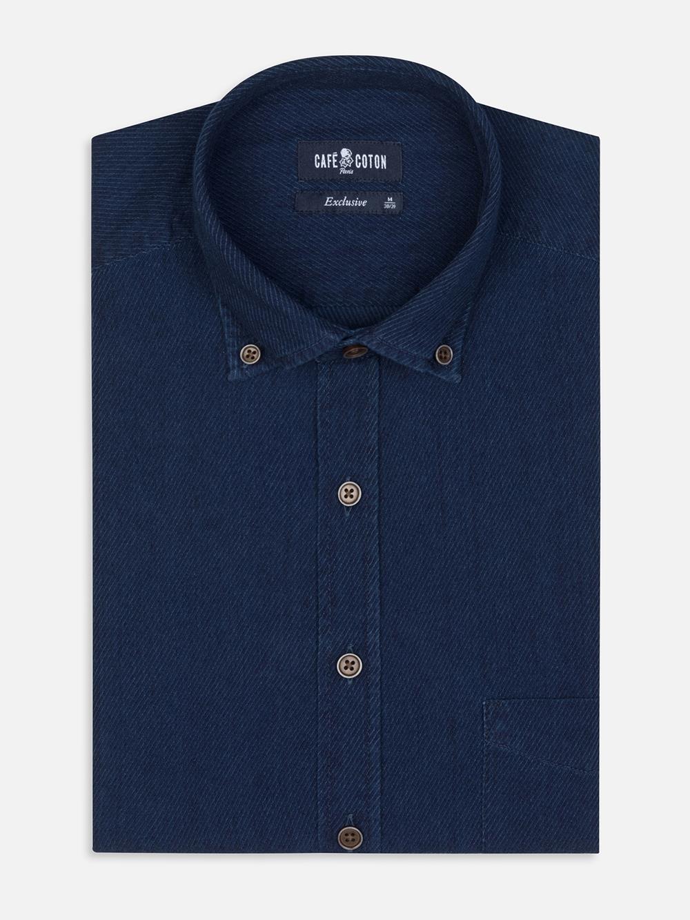 Alford shirt in indigo twill - Button down collar