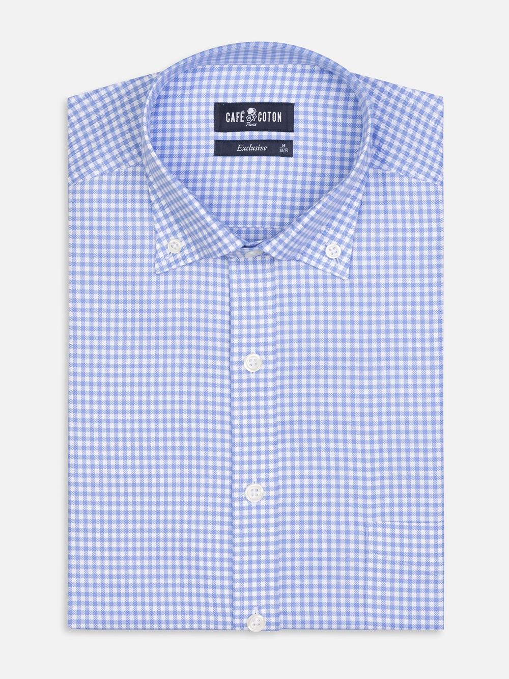 Buton down collar Anthony micro gingham shirt - Blue sky 