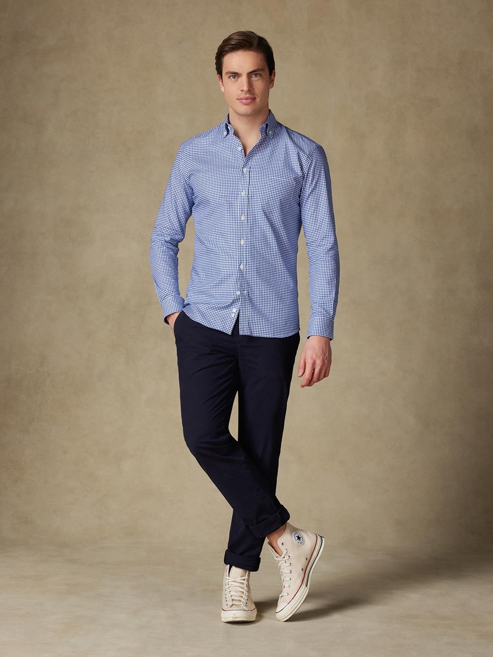 Chemise Anthony en vichy marine- Col Boutonné