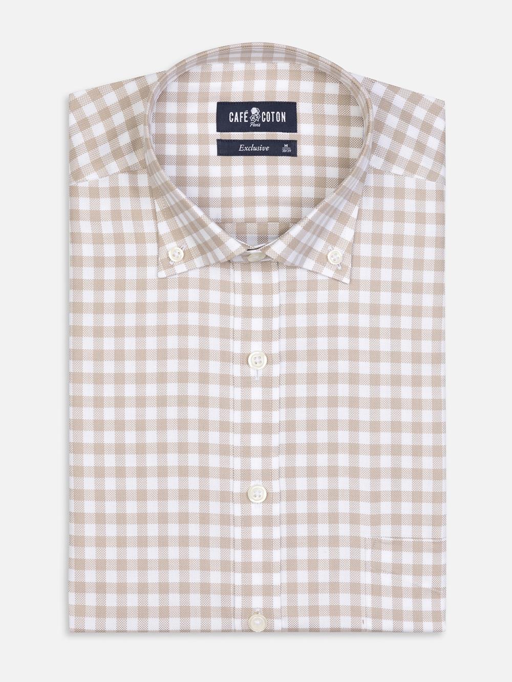 Buton down collar Ash check shirt - Off-white 