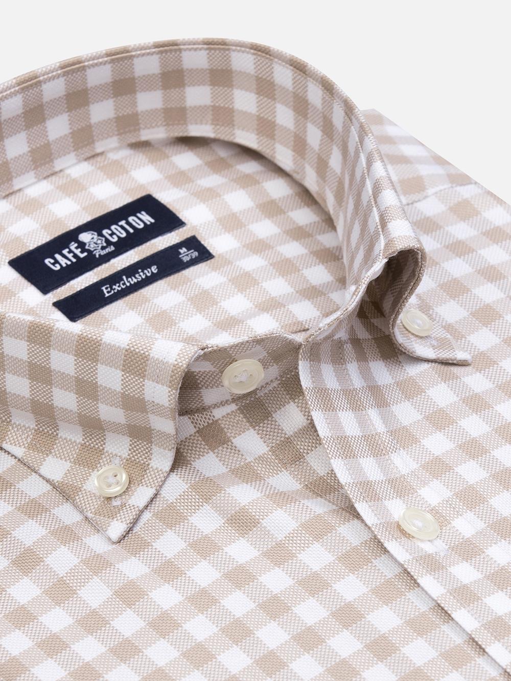 Buton down collar Ash check shirt - Off-white 