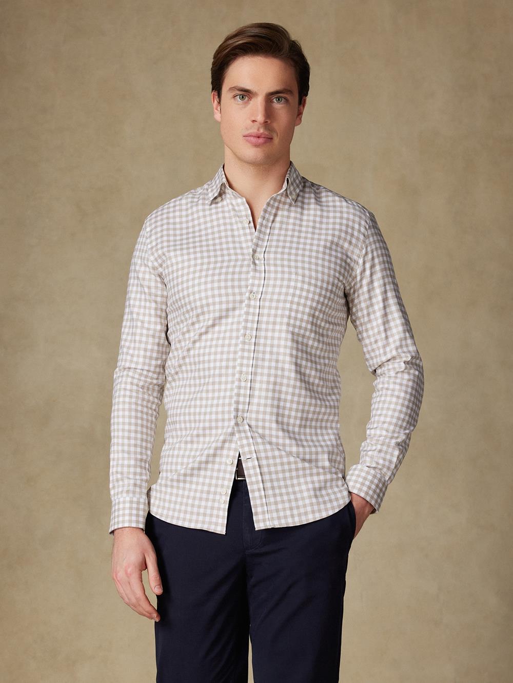 Buton down collar Ash check shirt - Off-white 