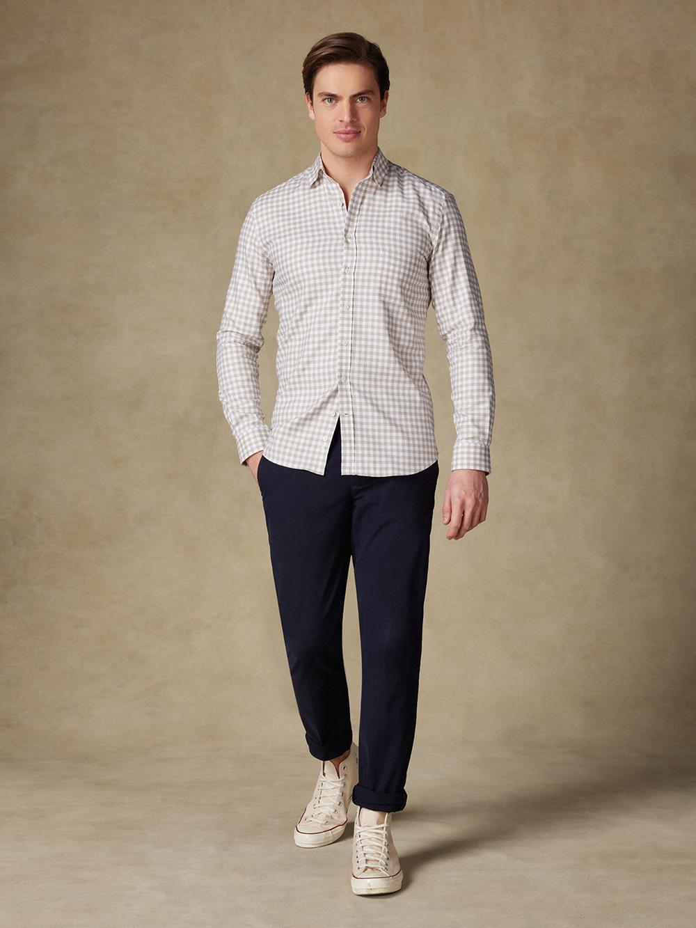 Buton down collar Ash check shirt - Off-white 