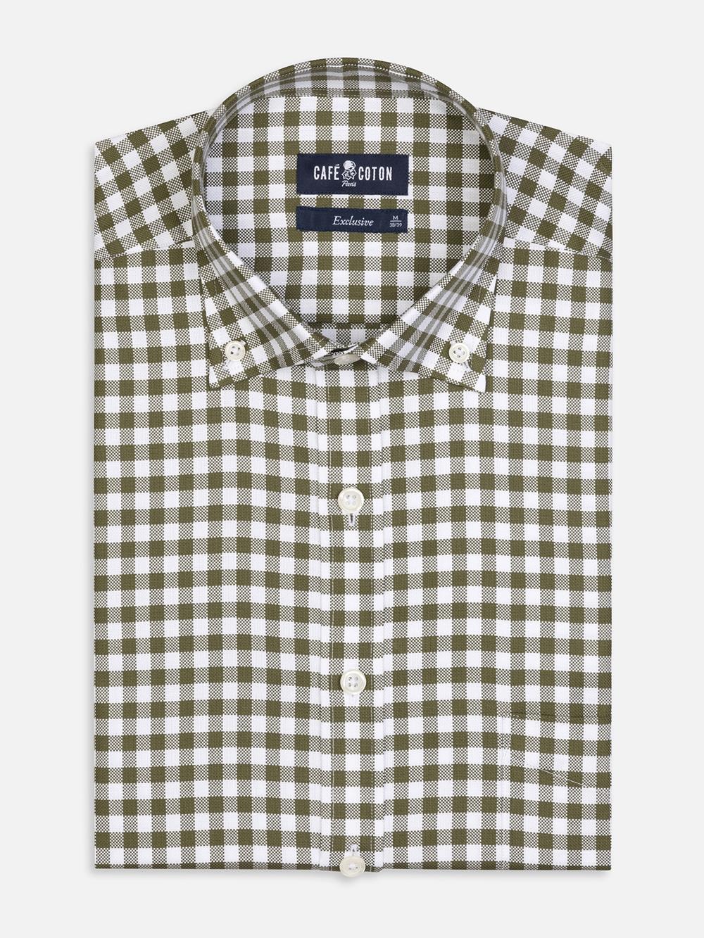 Buton down collar Ash check shirt - Kakhi 