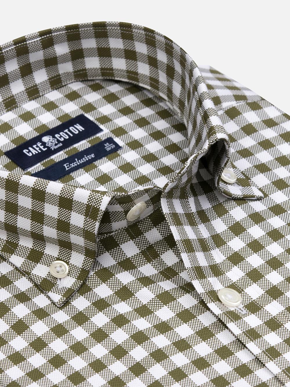 Buton down collar Ash check shirt - Kakhi 