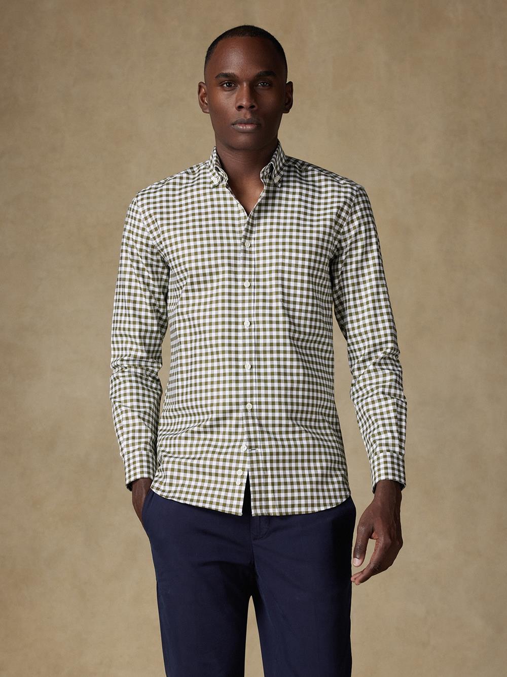 Buton down collar Ash check shirt - Kakhi 