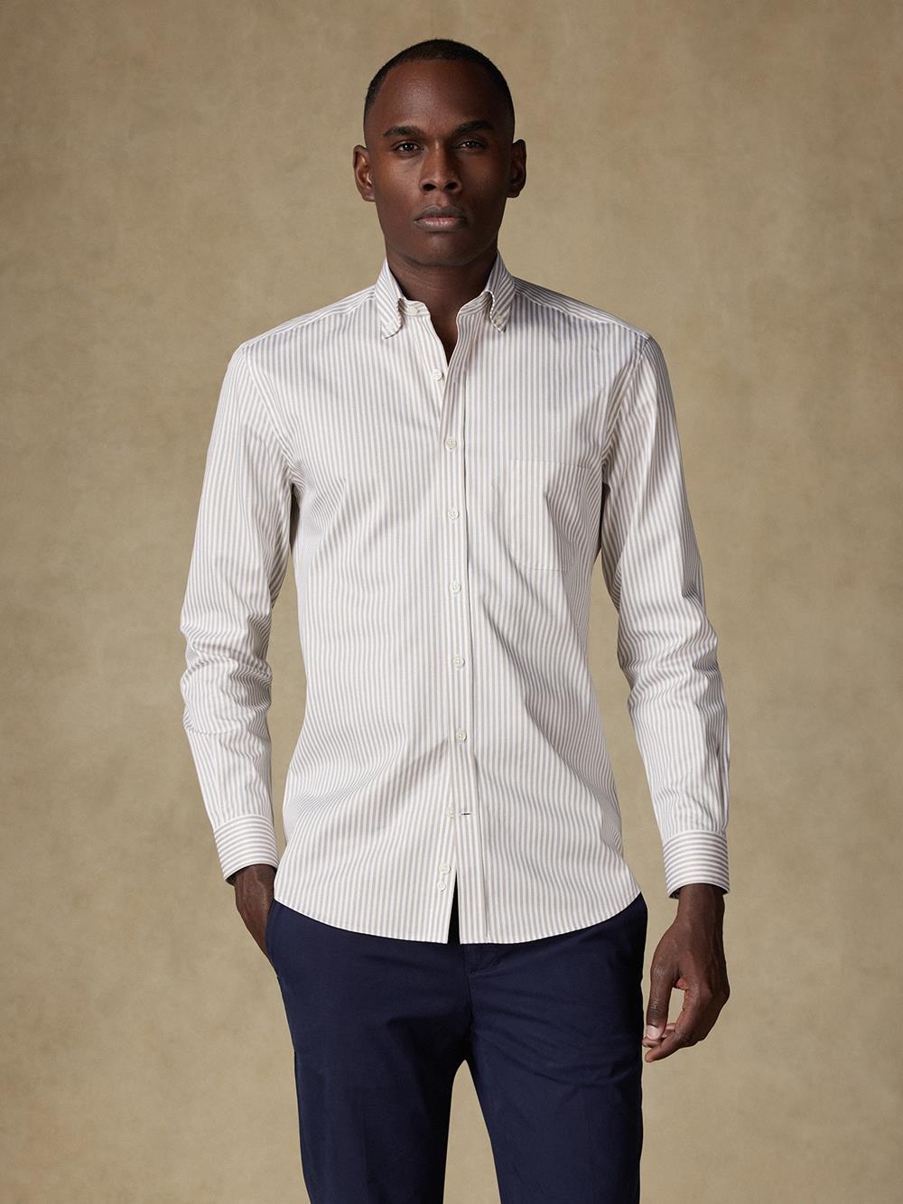 Barry beige gestreept overhemd - Button-down kraag