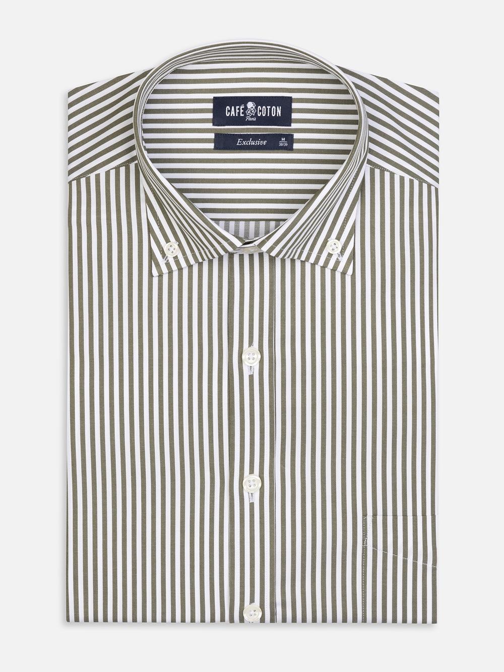 Buton down collar Barry stripe shirt - Kakhi 