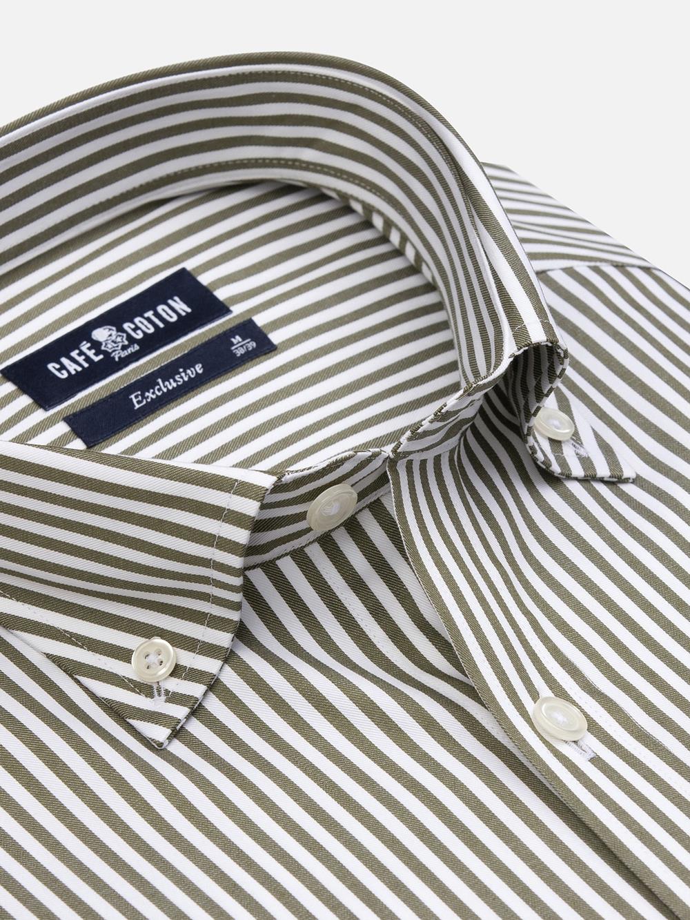 Barry kaki gestreept overhemd - Button-down kraag