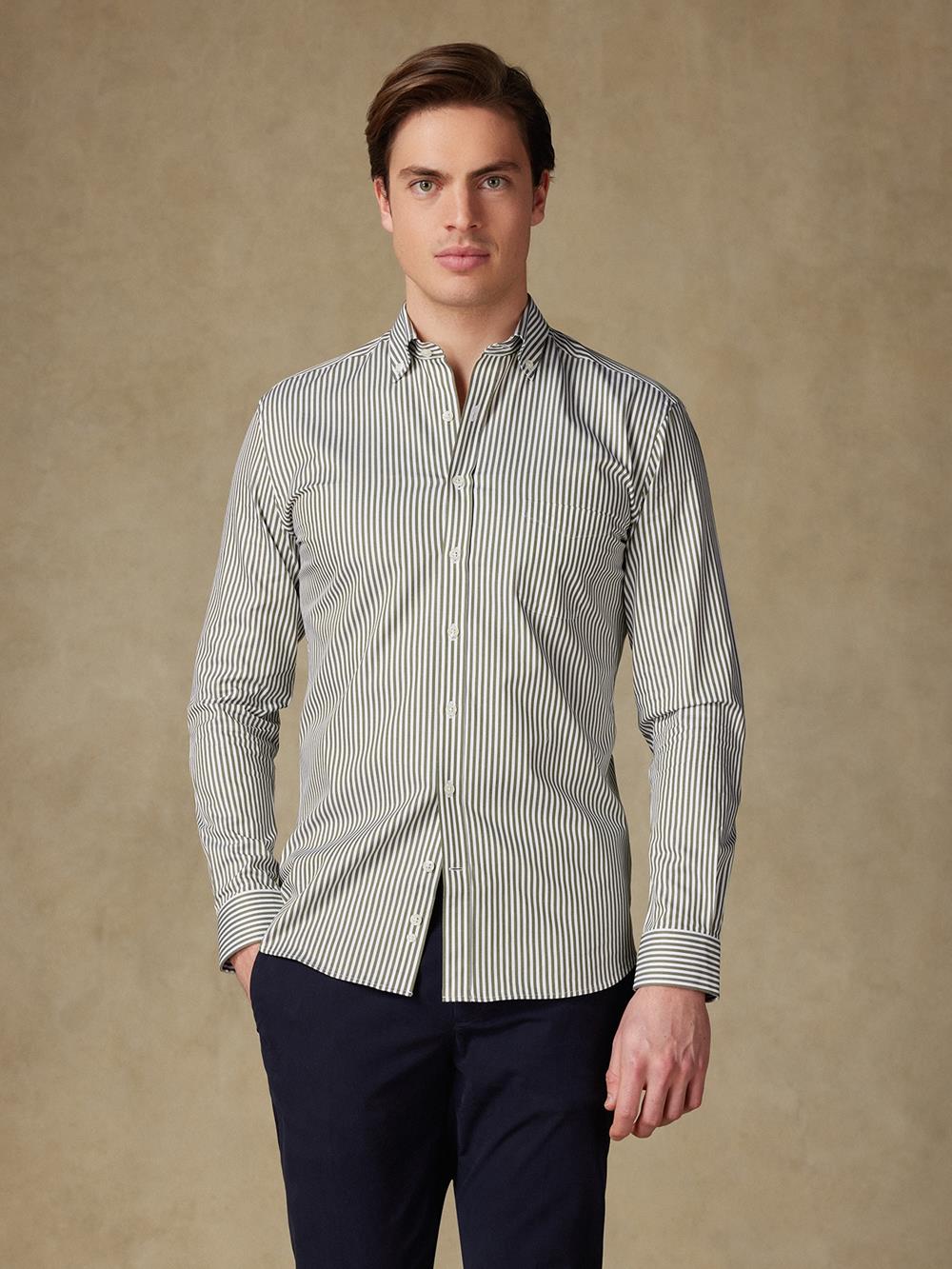 Camicia Barry a righe cachi - Con buttoncini