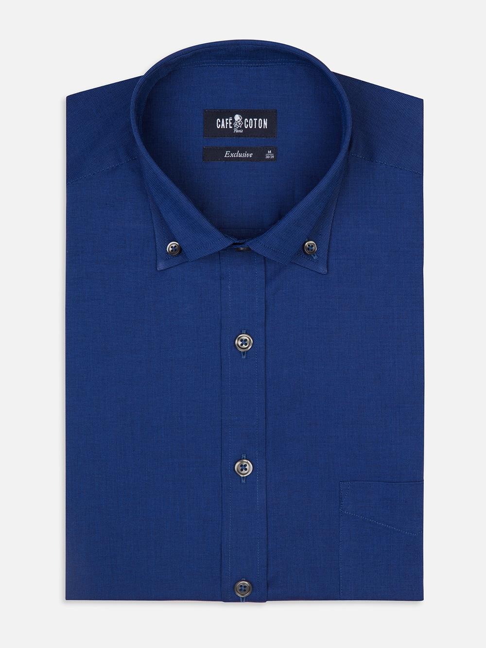 Bob blauw micro-oxford overhemd - Buttoned kraag