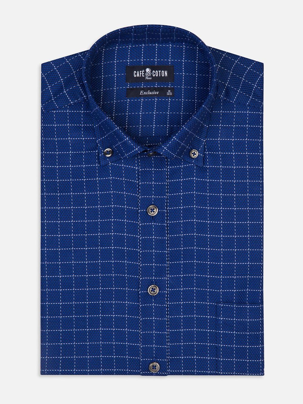 Brett sky blue checked shirt - Button-down collar