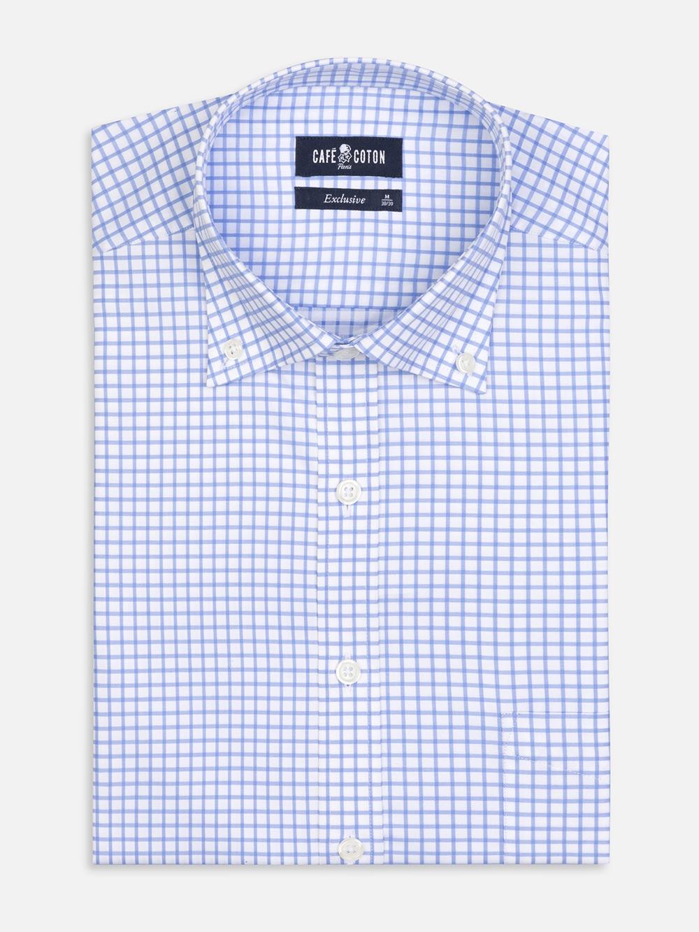 Buton down collar Carlton check shirt - Blue sky