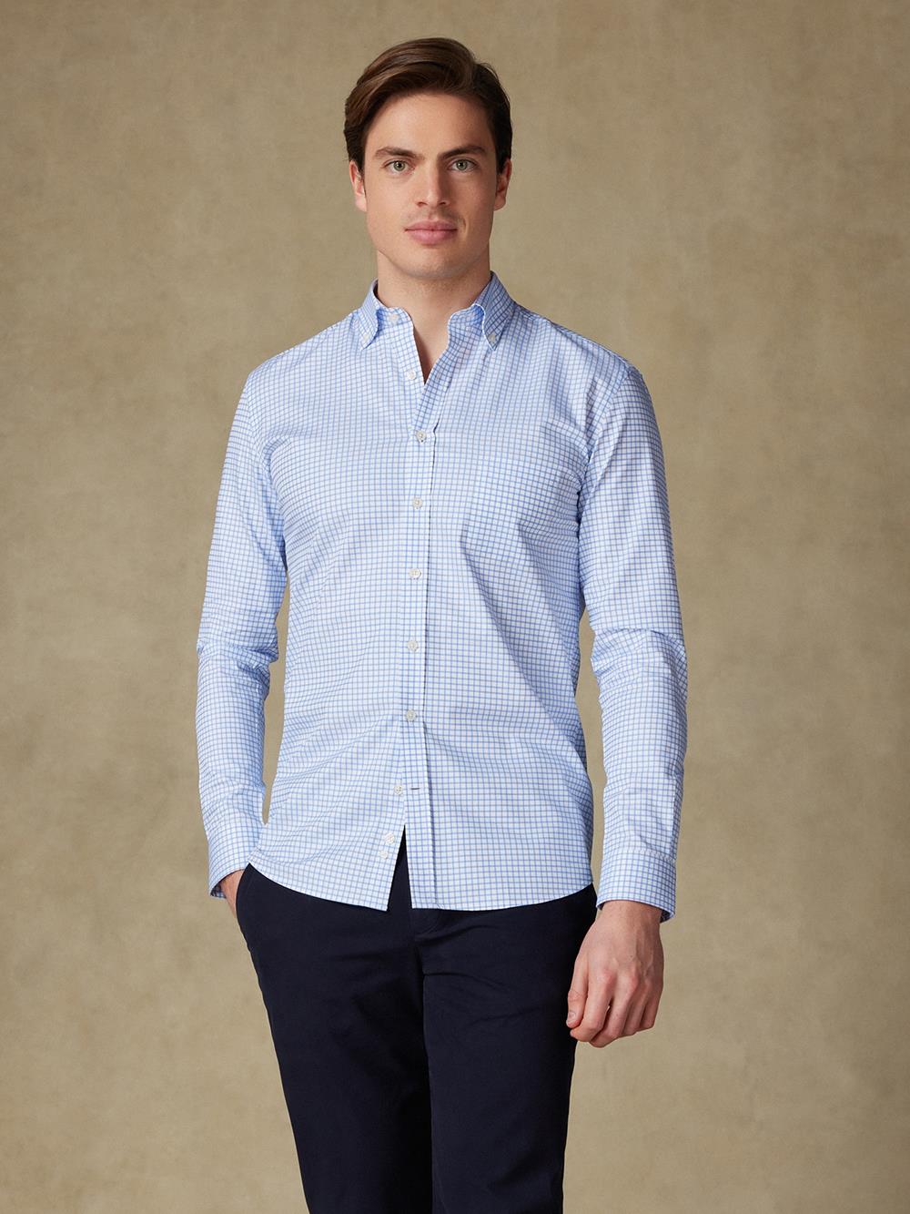 Carlton hemelsblauw geruit overhemd - Button-down kraag