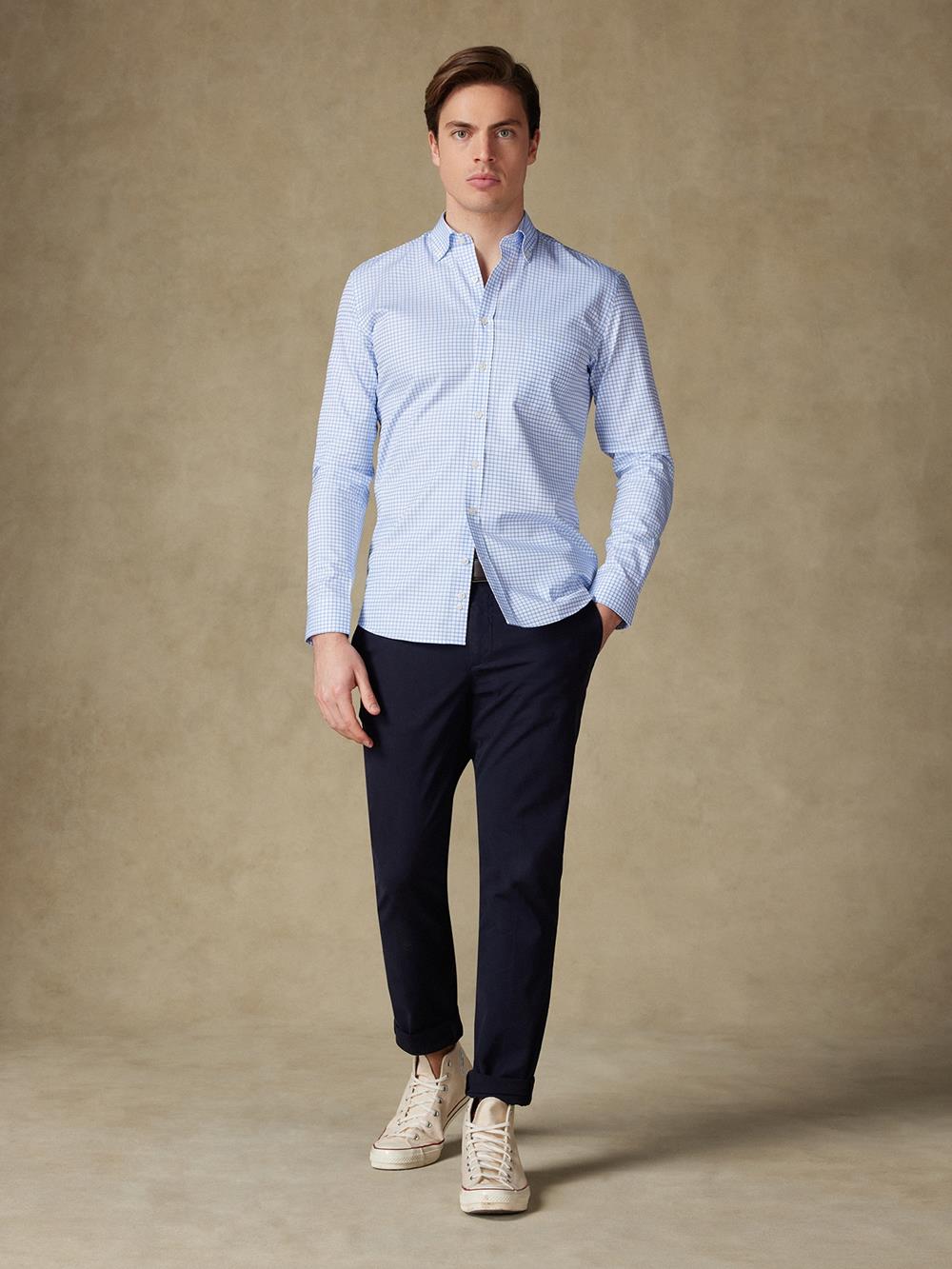 Carlton hemelsblauw geruit overhemd - Button-down kraag