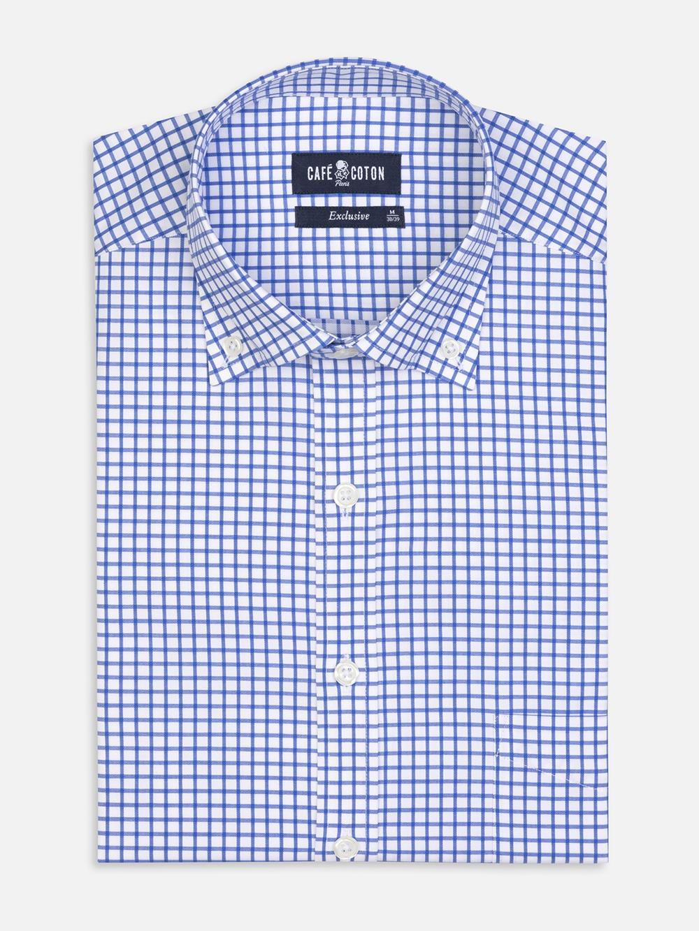 Camicia Carlton a quadri blu - Con buttoncini