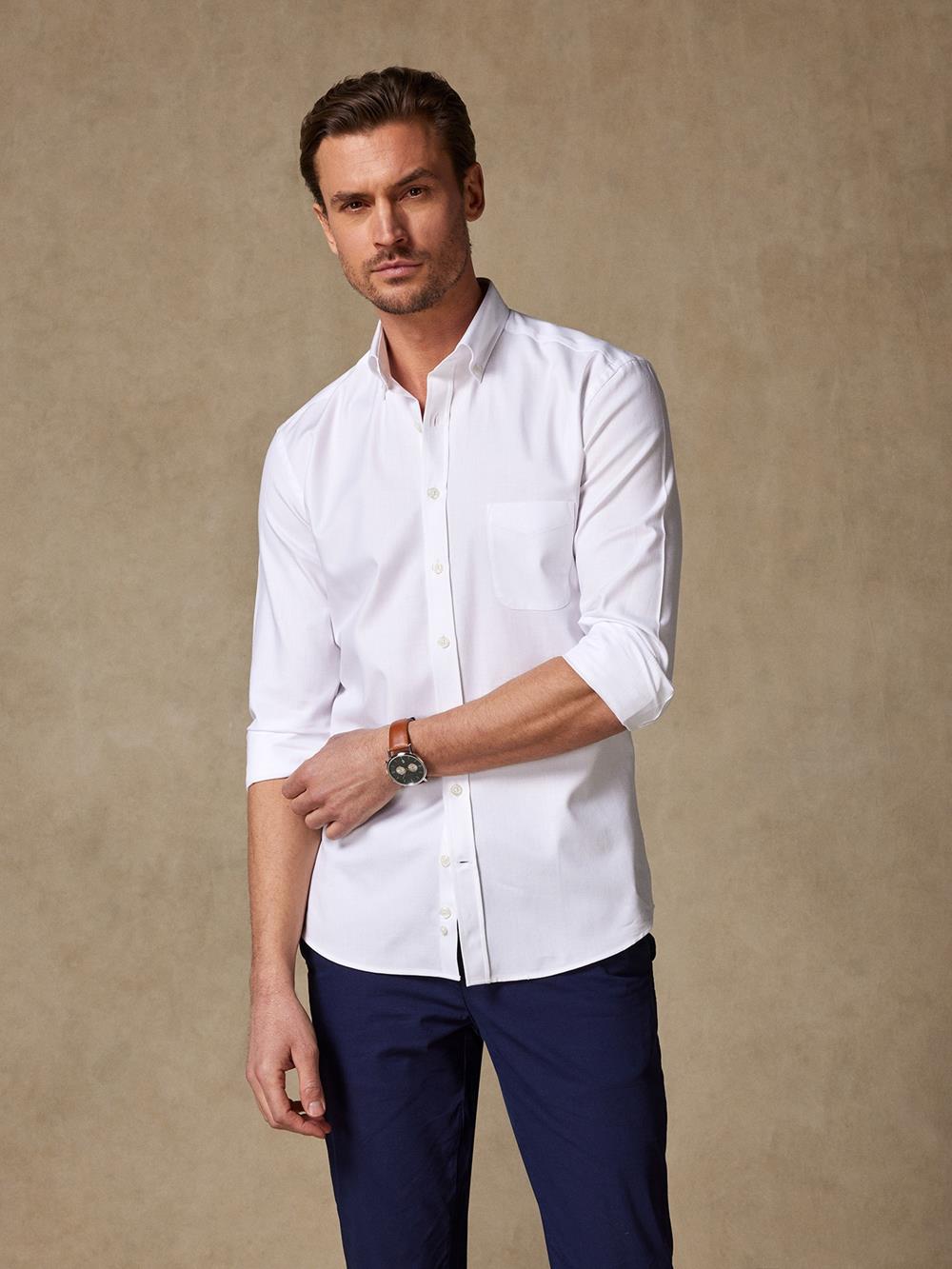 Wit visgraat overhemd - Button-down kraag