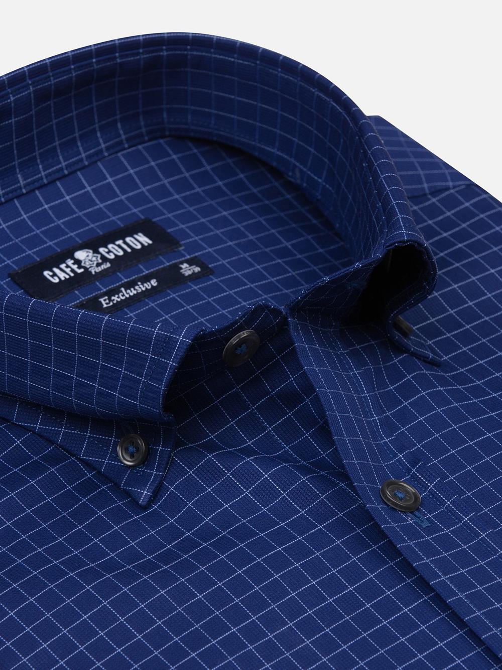 Clyde navy blue checked shirt - Button-down collar