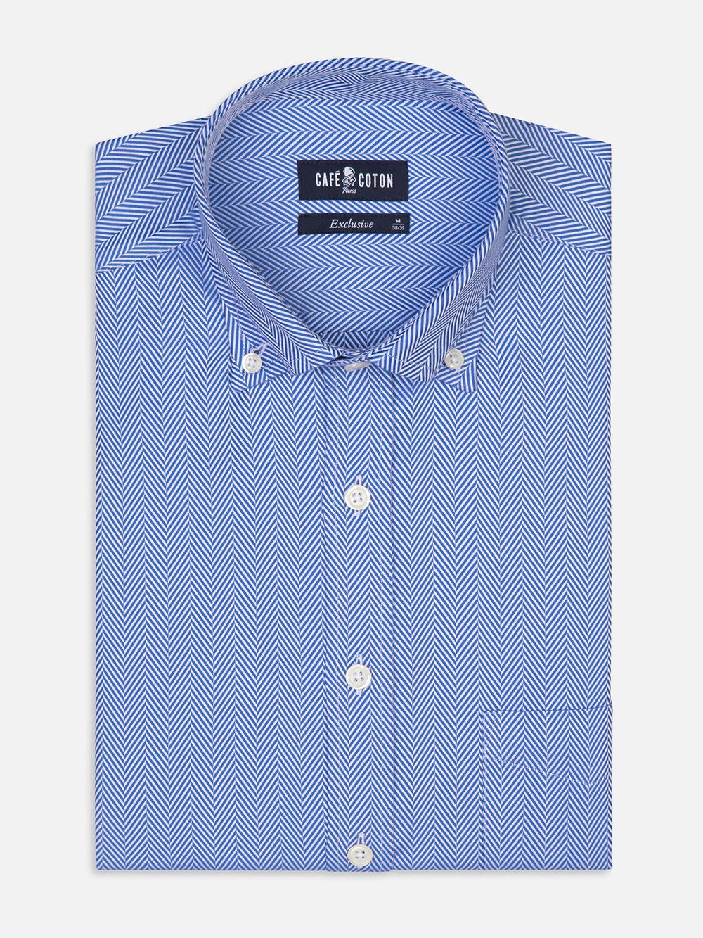 Come blue herringbone shirt - Button-down collar