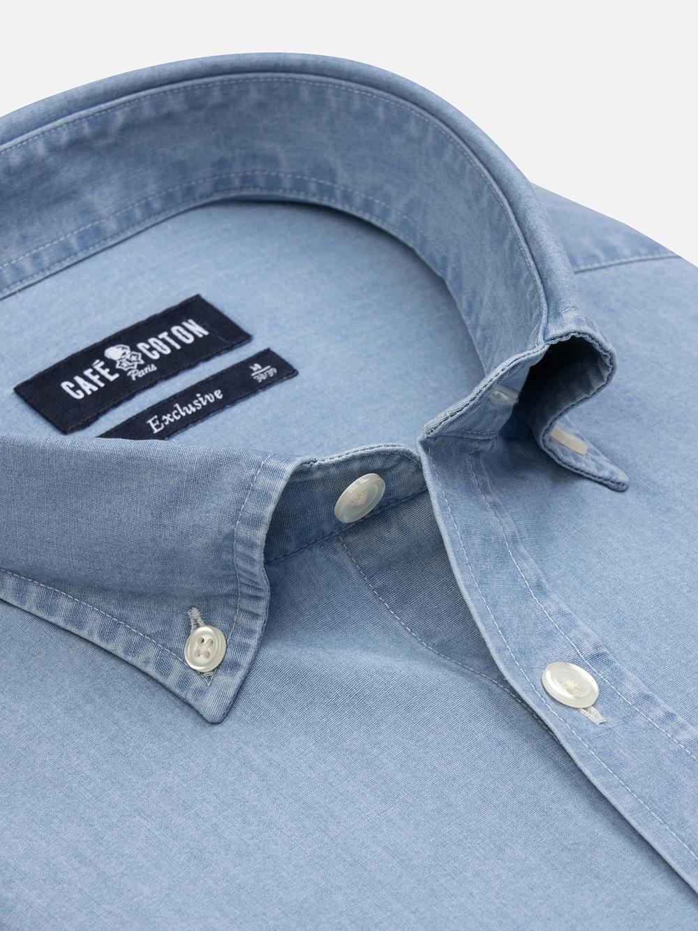 Dane blauw denim overhemd - Button-down kraag