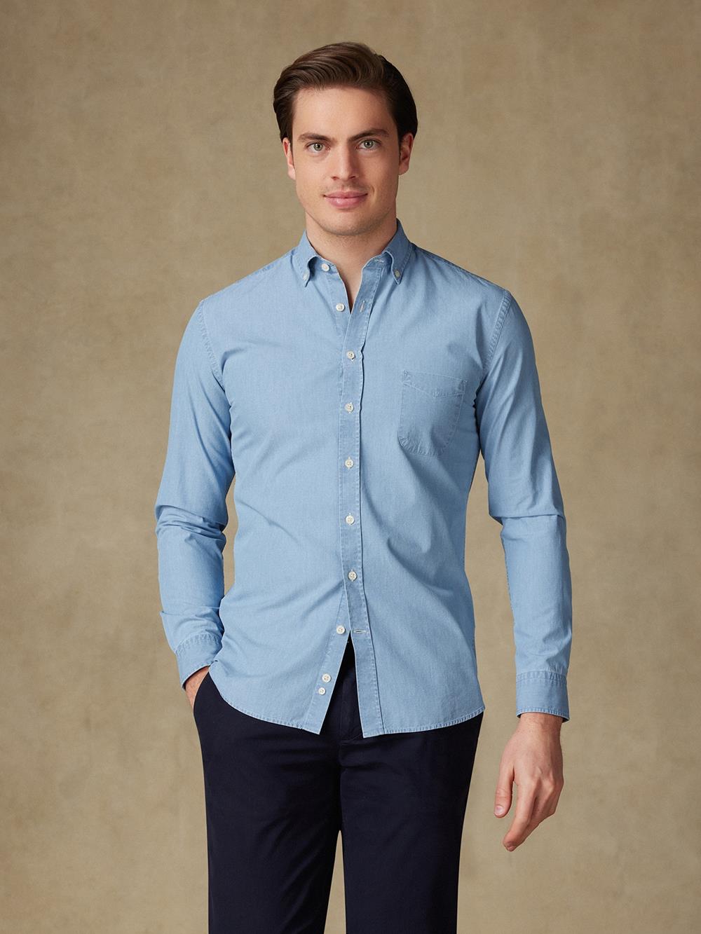 Dane blauw denim overhemd - Button-down kraag