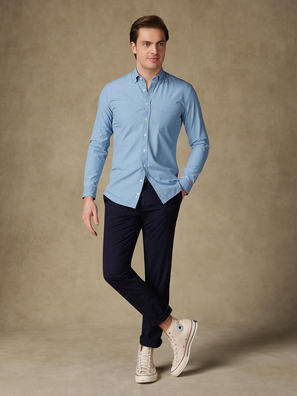 Dane blauw denim overhemd - Button-down kraag