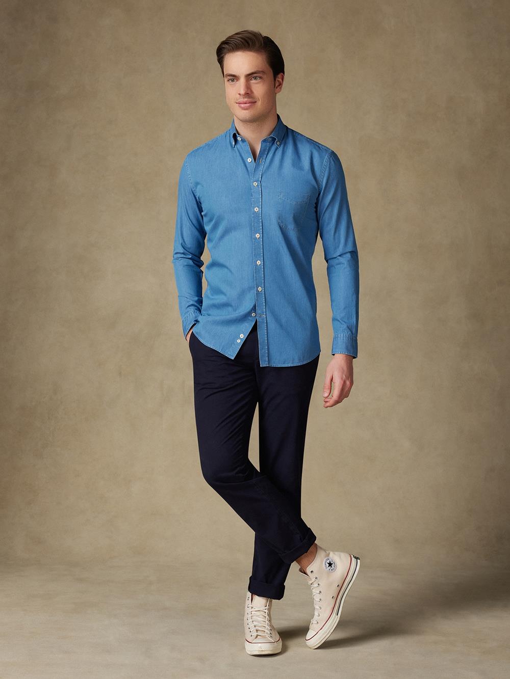 Blauw denim overhemd - Button-down kraag