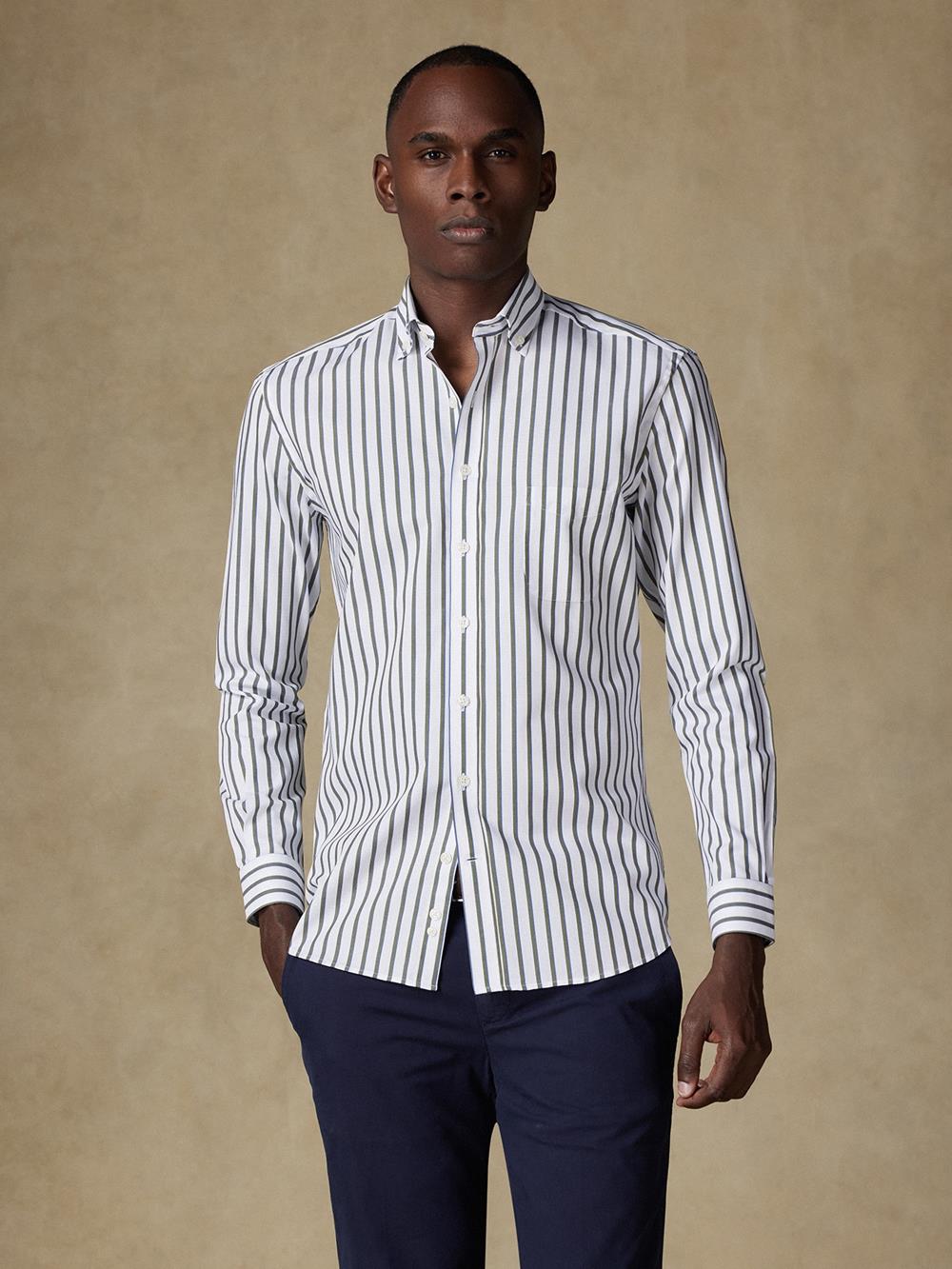 Chemise Elton à rayures kaki - Col Boutonné