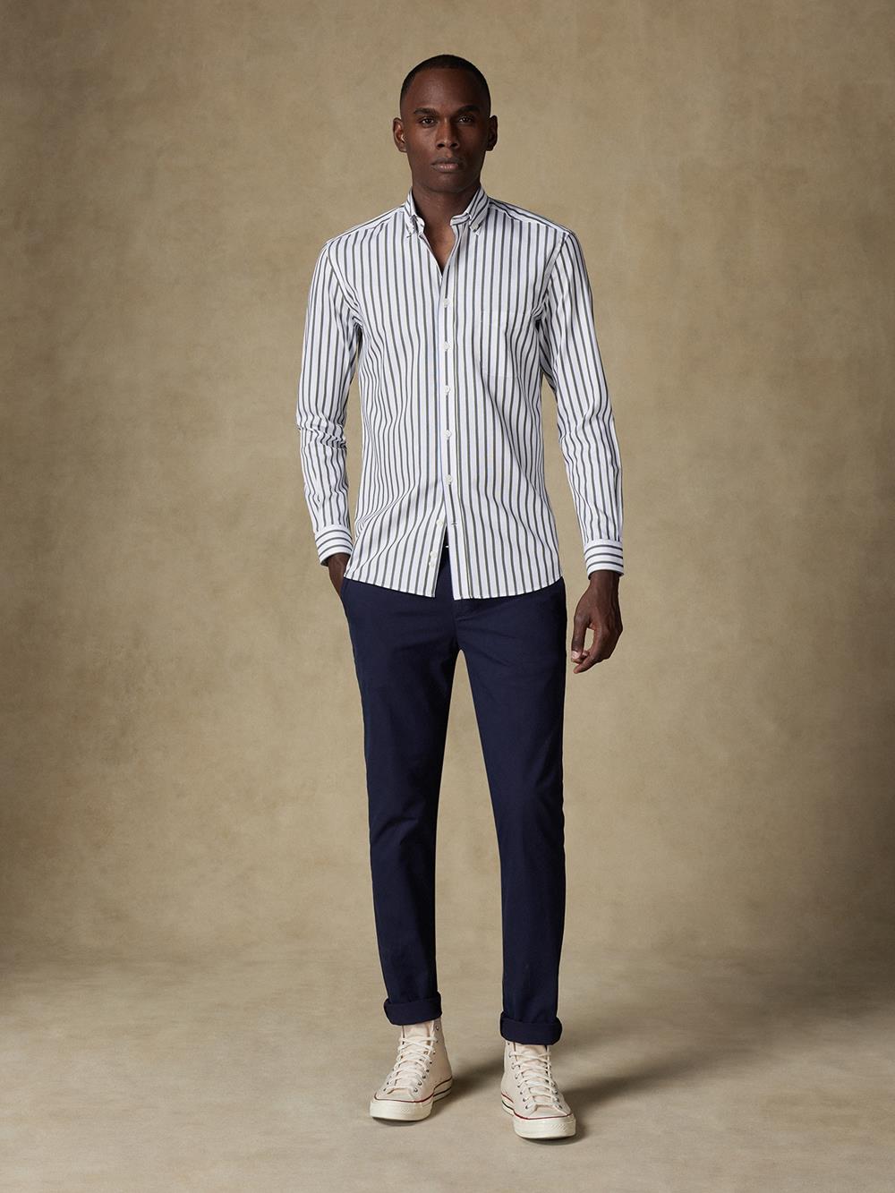 Chemise Elton à rayures kaki - Col Boutonné