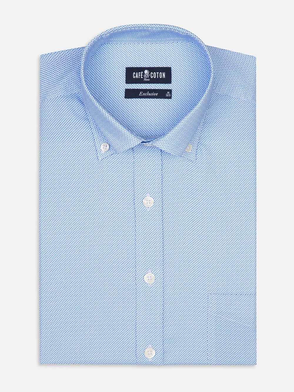Finn shirt with sky blue print pattern - Button-down collar