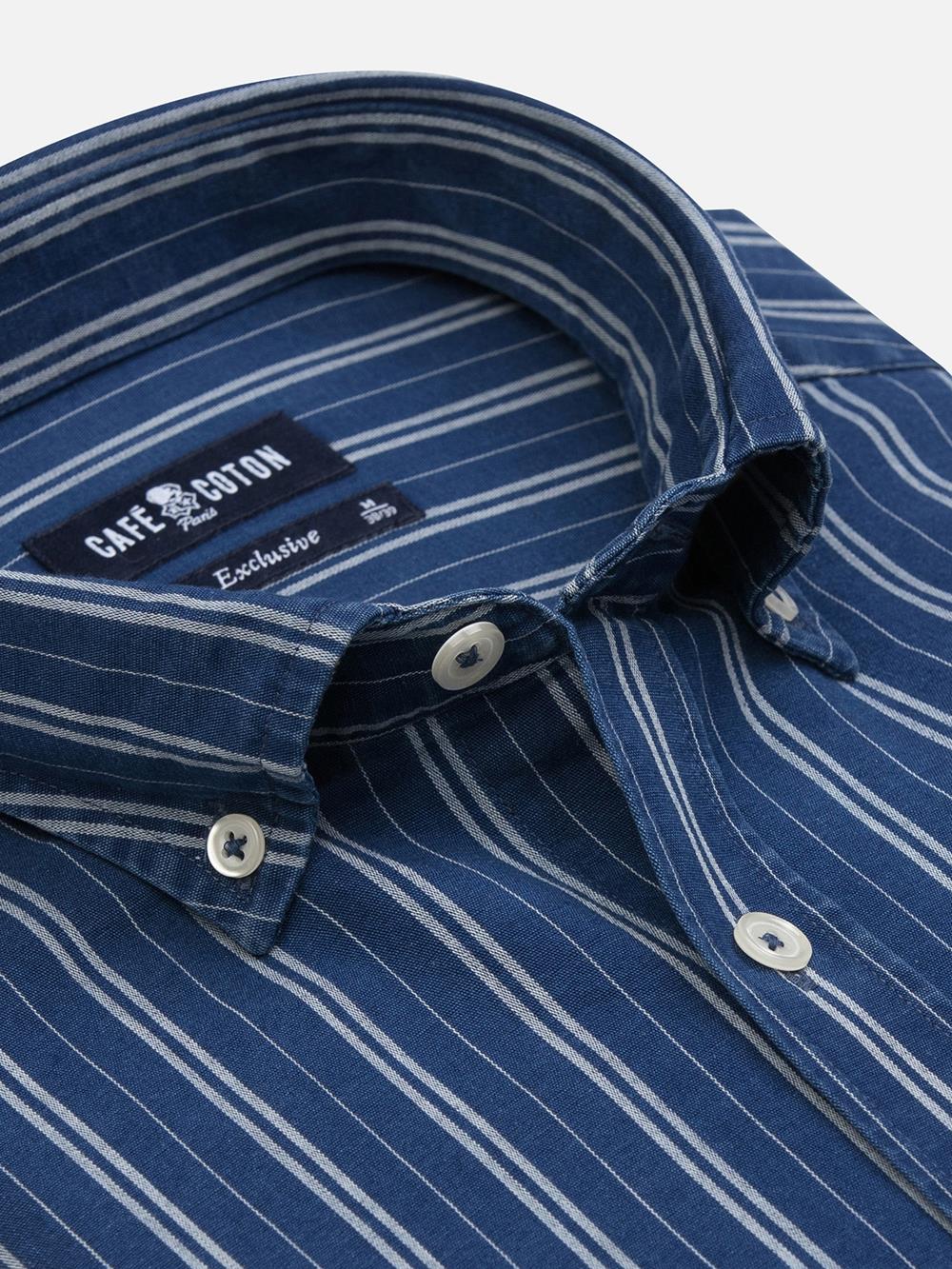 Chemise Gerry à rayures indigo - Col Boutonné