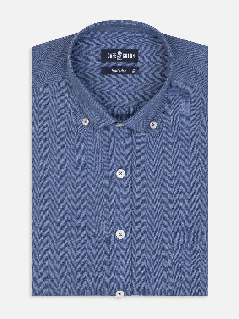  Hall blauw flanellen overhemd - Button-down kraag